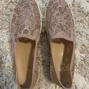 Antonio Melani pink lace and rhinestone slip on sneakers